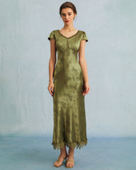 Textured Jacquard Midi Dress with Cap Sleeves