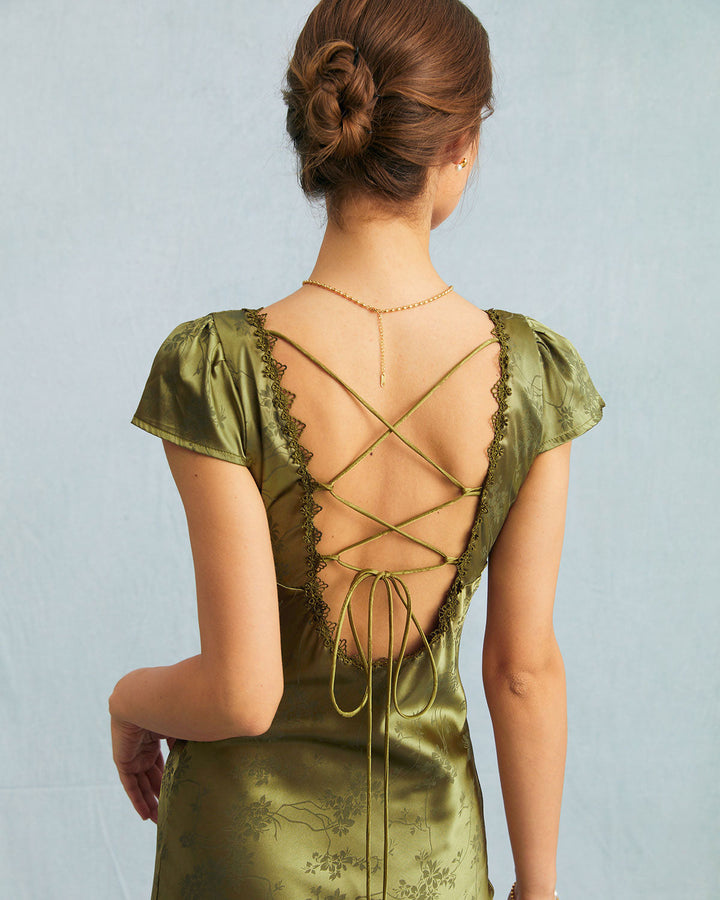 Textured Jacquard Midi Dress with Cap Sleeves