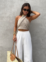 Twist-Front Linen Halter Tank