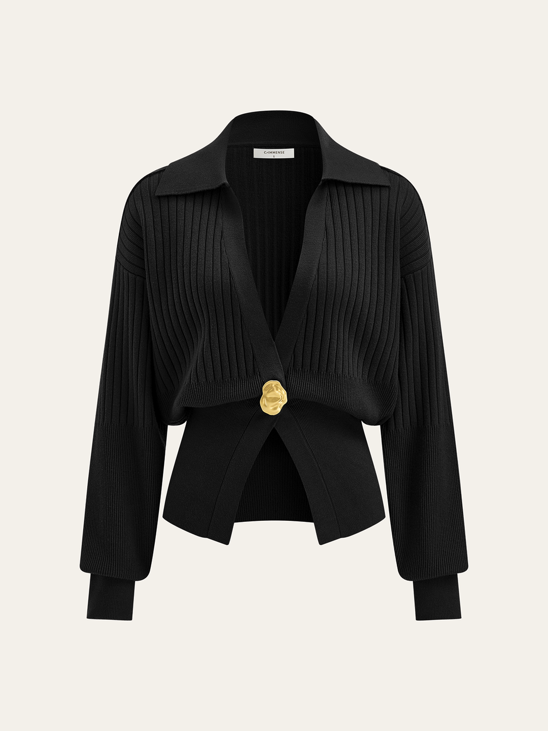 Ribbed Collared Metal Button Cardigan