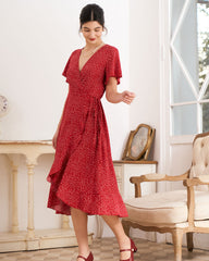 Dotted Ruffle Wrap Dress