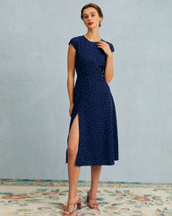 Classic Navy Polka Dot Midi Dress