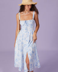 Blue Garden Charm Midi Dress