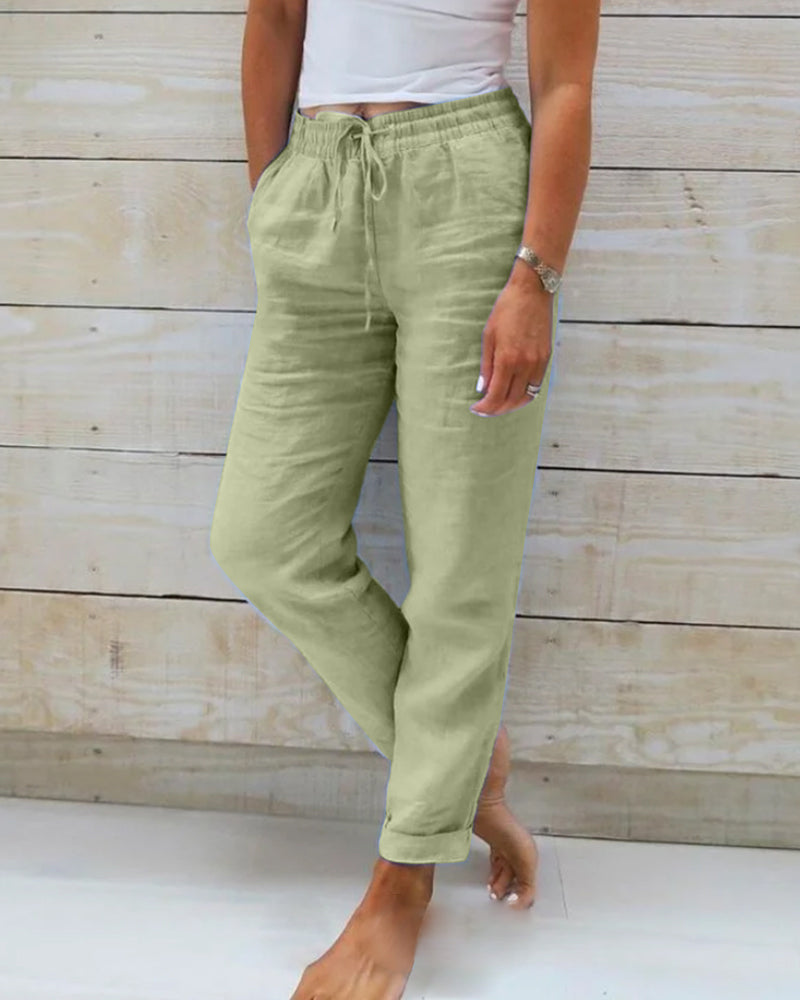 Stretchy Lightweight Pants Women Cotton Elastic Waist Comfort Fit