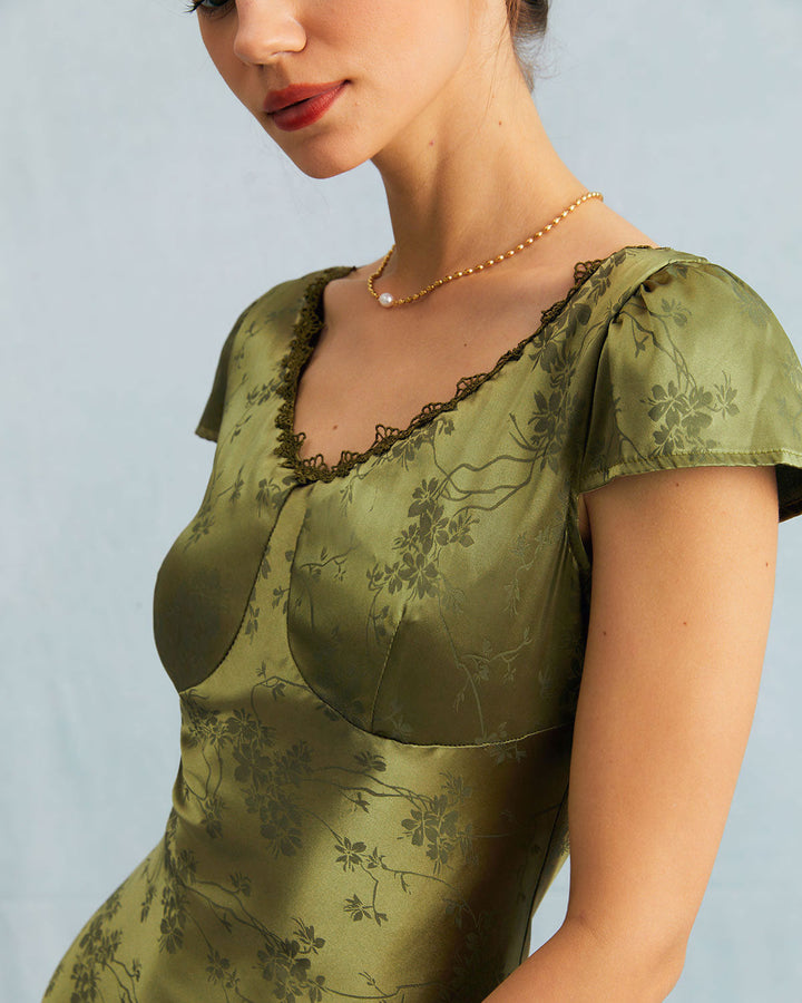 Textured Jacquard Midi Dress with Cap Sleeves