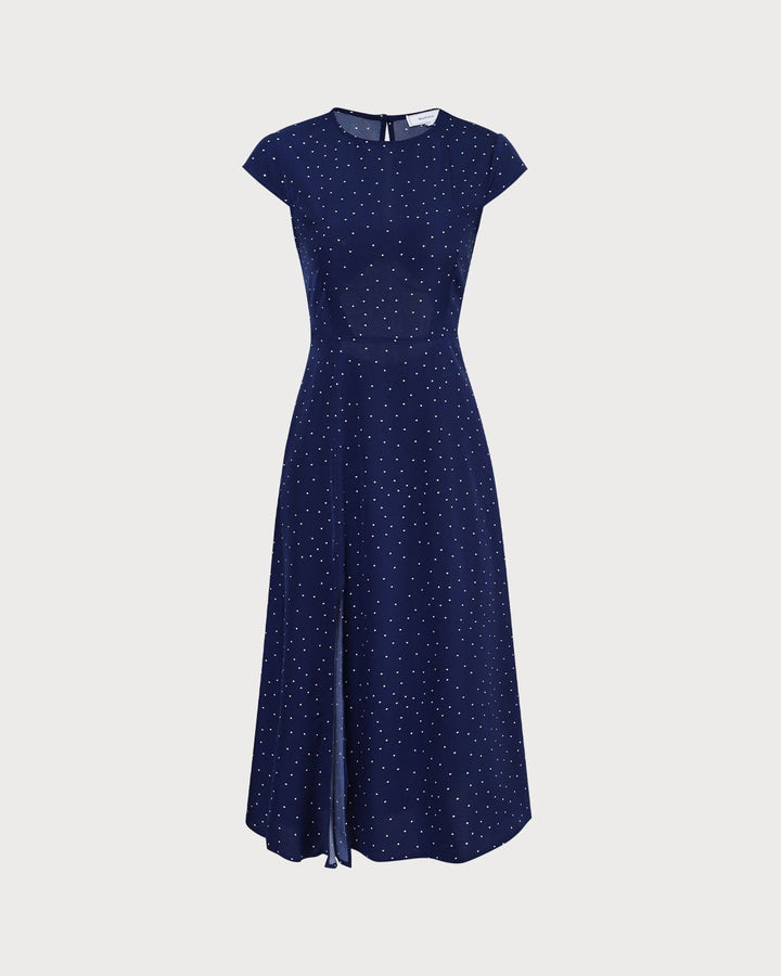 Classic Navy Polka Dot Midi Dress