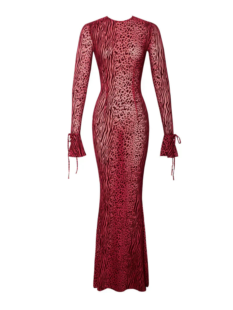 Lariza Sculpted Print Mesh Gown