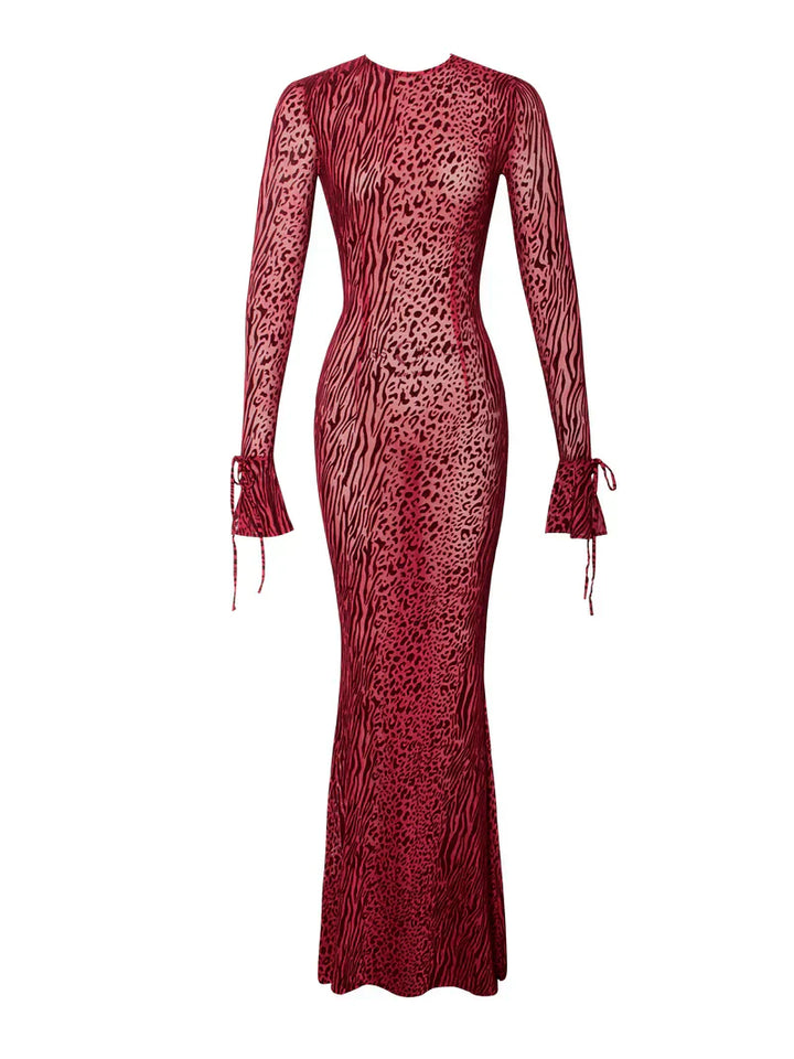 Lariza Sculpted Print Mesh Gown