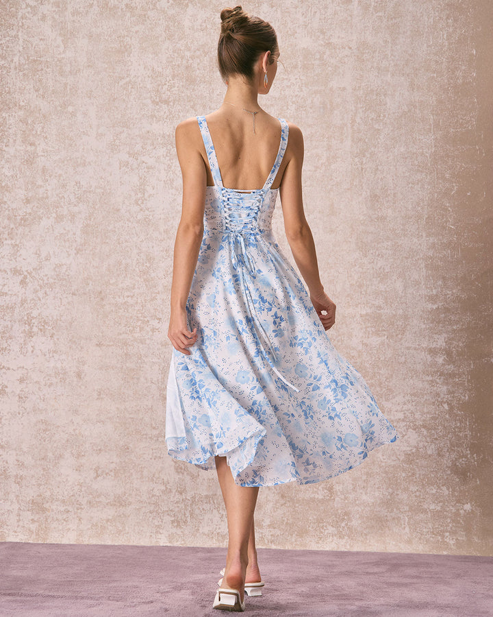 Blue Garden Charm Midi Dress