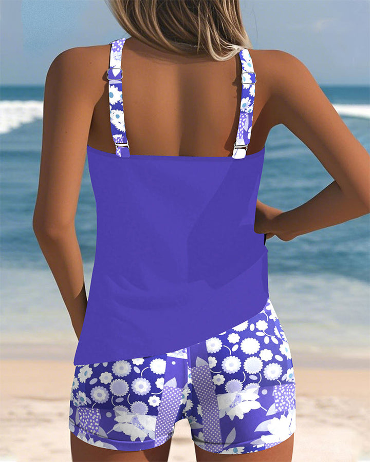 Swimsuit Tank Top Two-Piece Swimwear Women Sporty Boxer Bottoms, Tummy Control, Vibrant Print