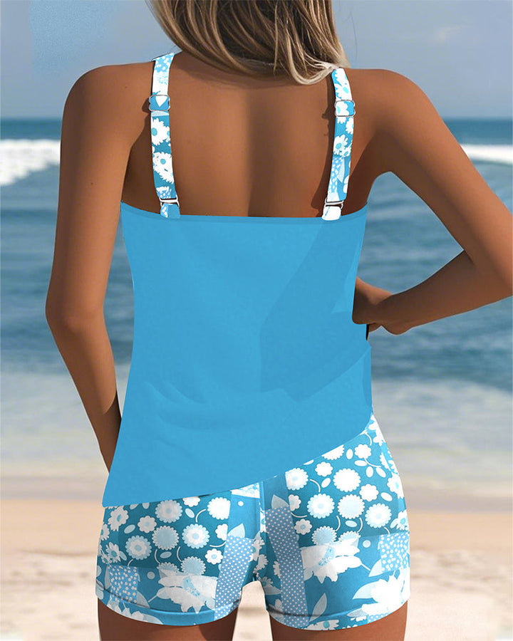 Swimsuit Tank Top Two-Piece Swimwear Women Sporty Boxer Bottoms, Tummy Control, Vibrant Print