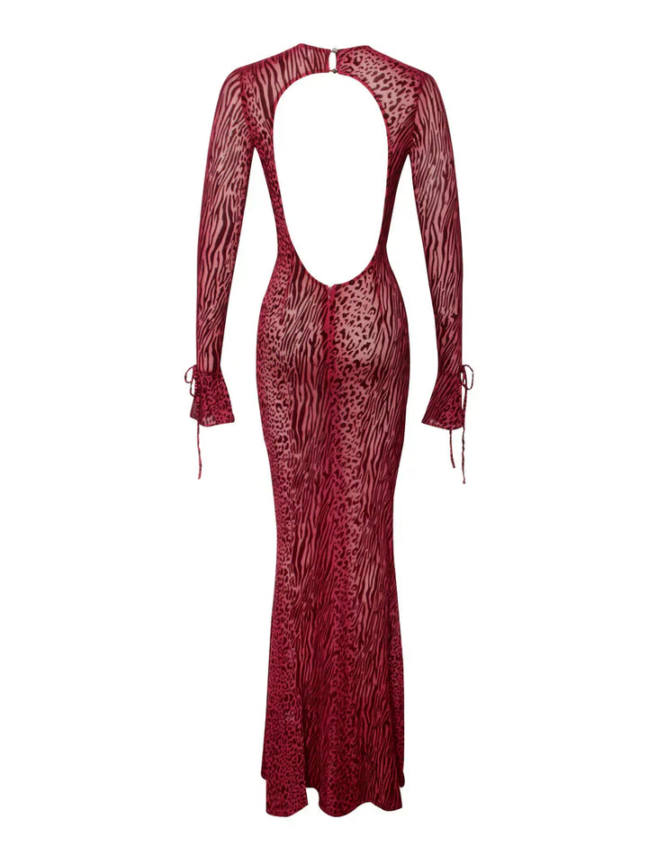 Lariza Sculpted Print Mesh Gown