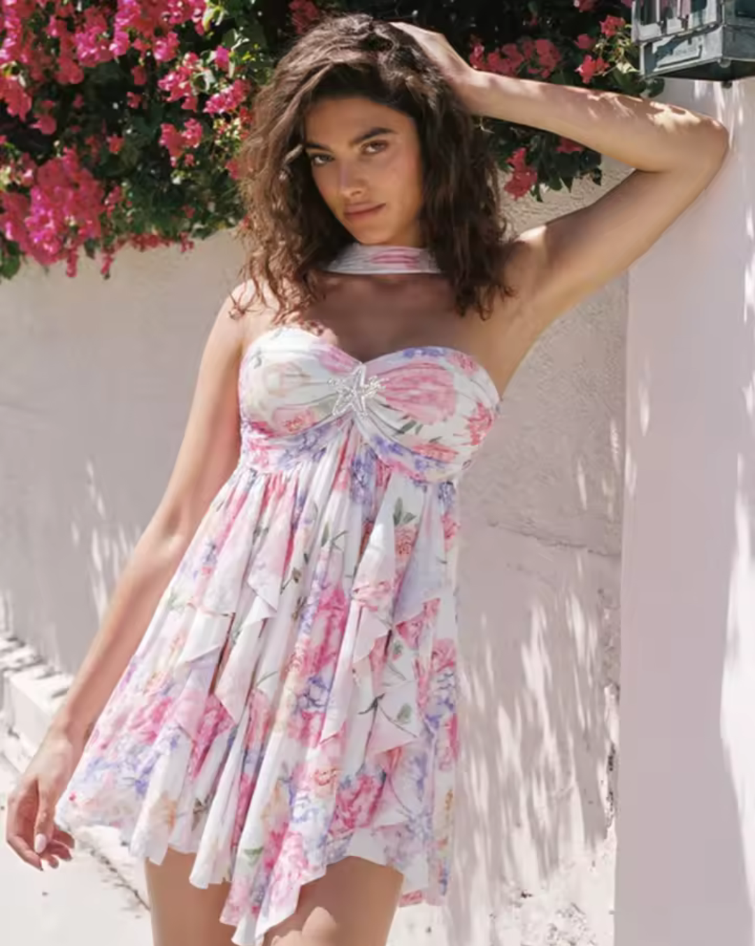 Usrella Ruched Floral Summer Mini Dress