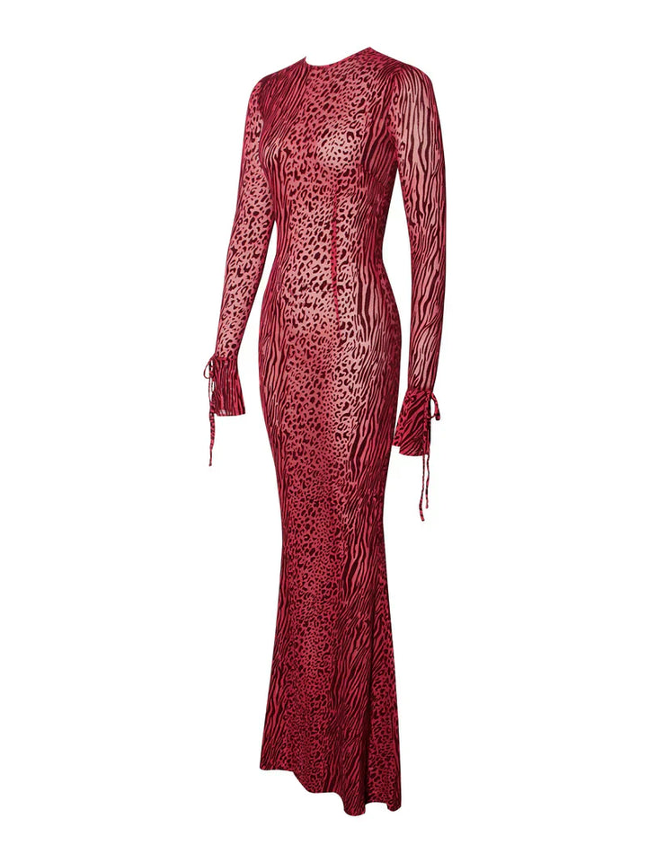 Lariza Sculpted Print Mesh Gown