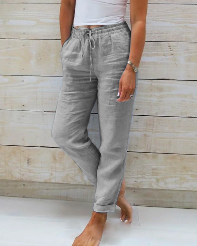 Stretchy Lightweight Pants Women Cotton Elastic Waist Comfort Fit