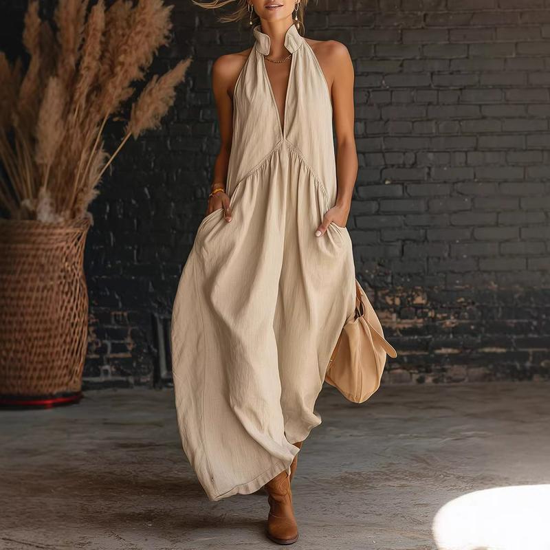 Lucia Halter Neck Maxi Dress (With Pockets)