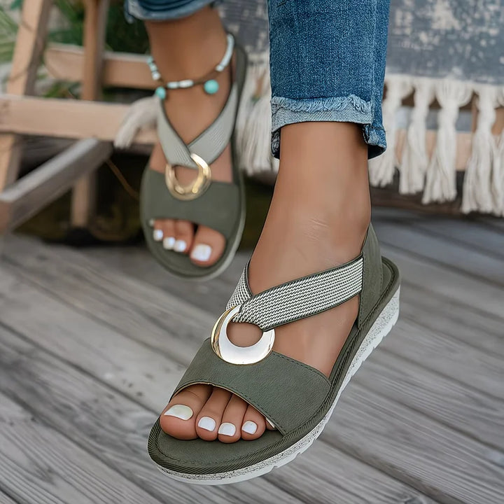 MAELIA - Flat Sandals With Metal Buckle