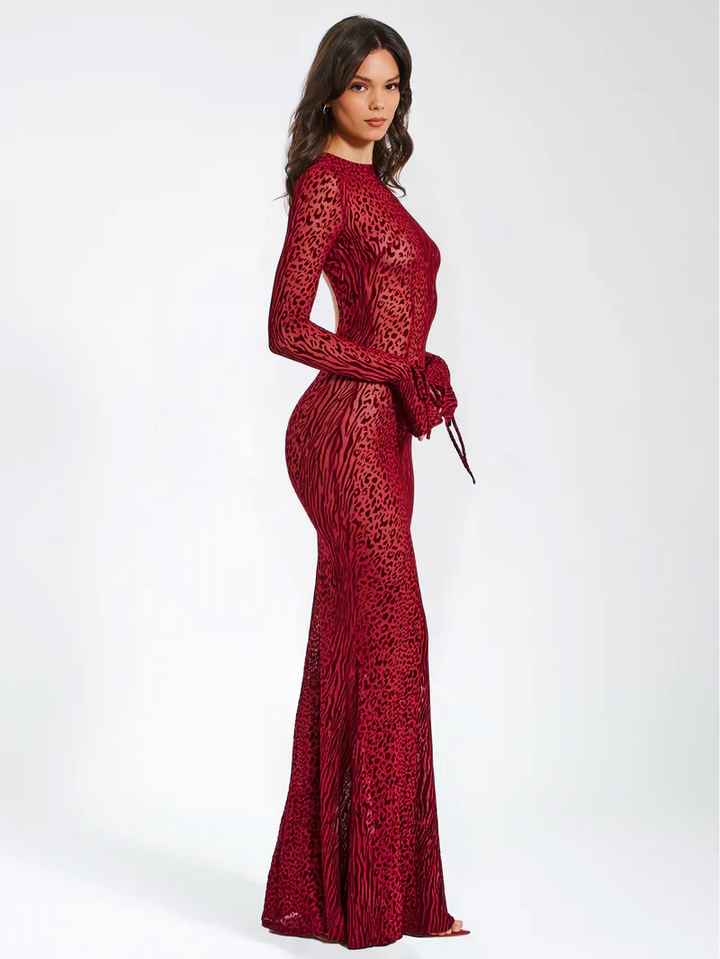 Lariza Sculpted Print Mesh Gown