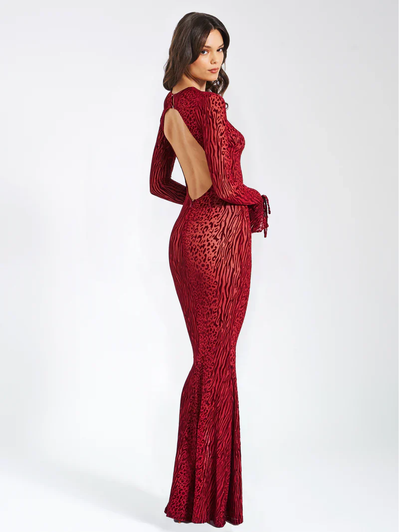 Lariza Sculpted Print Mesh Gown