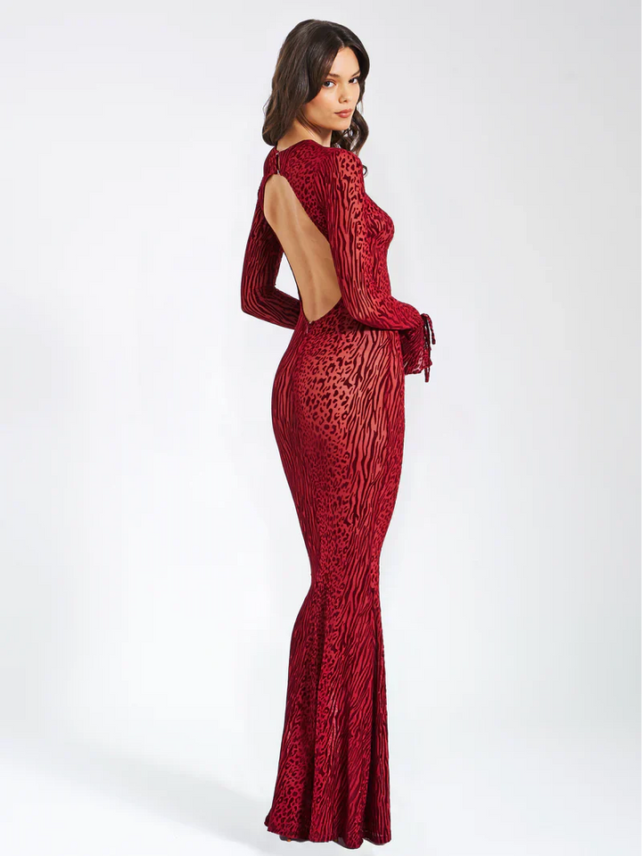 Lariza Sculpted Print Mesh Gown