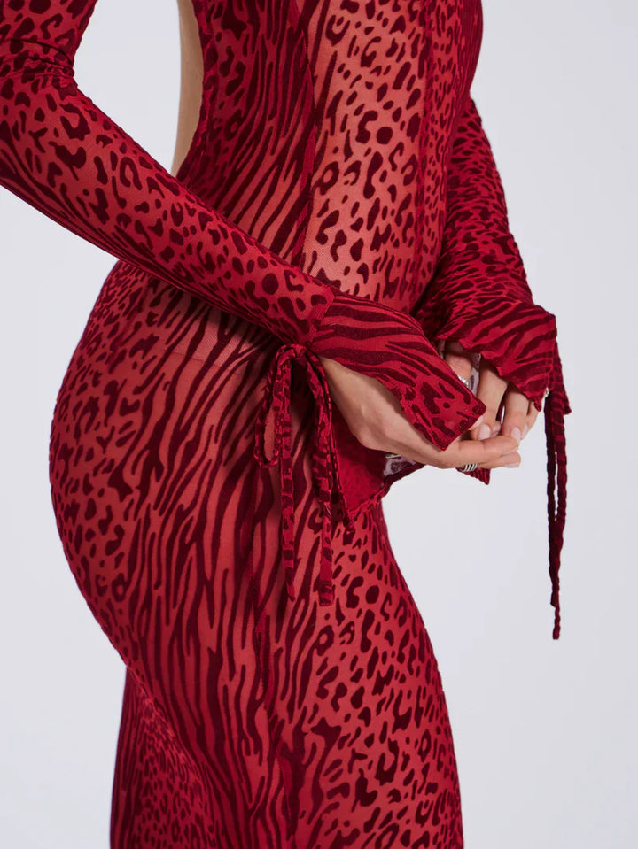 Lariza Sculpted Print Mesh Gown
