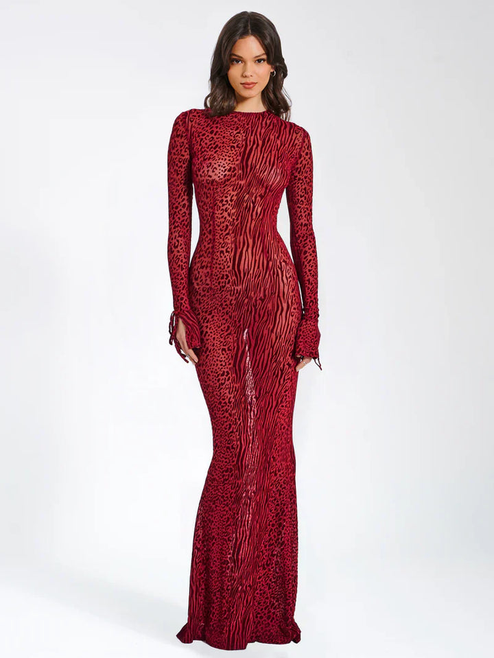 Lariza Sculpted Print Mesh Gown