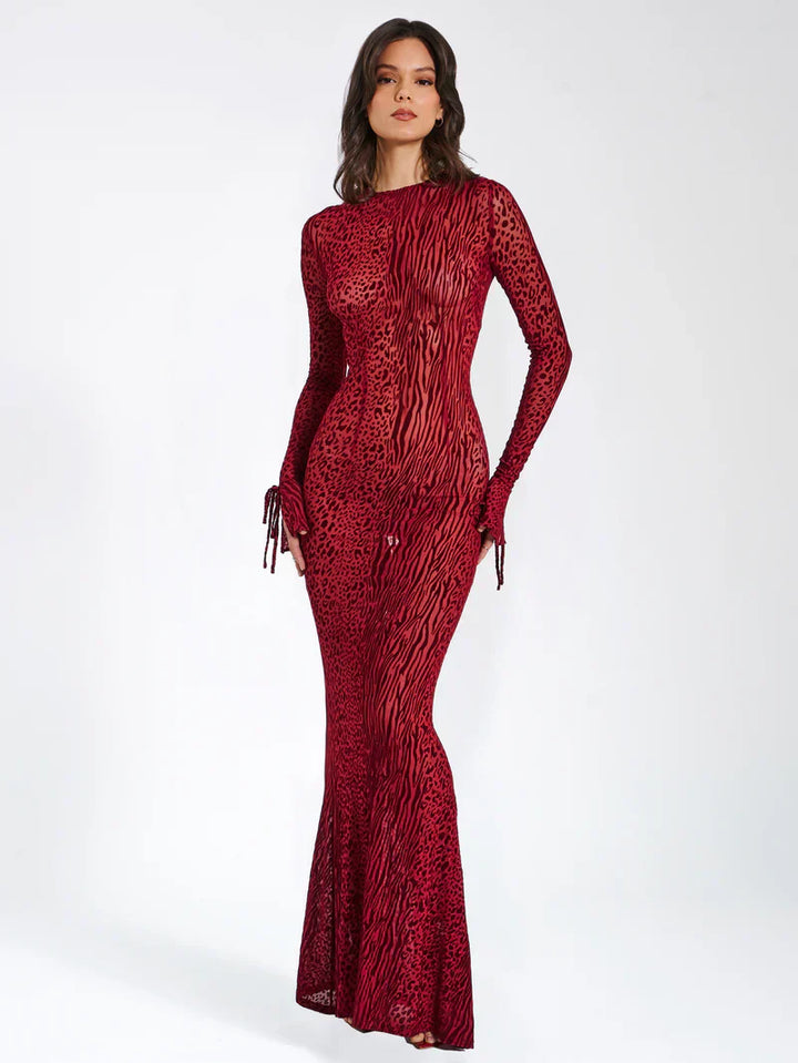 Lariza Sculpted Print Mesh Gown