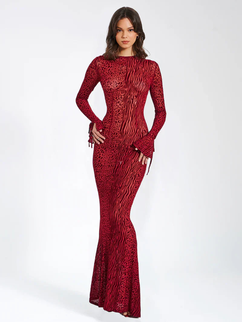 Lariza Sculpted Print Mesh Gown