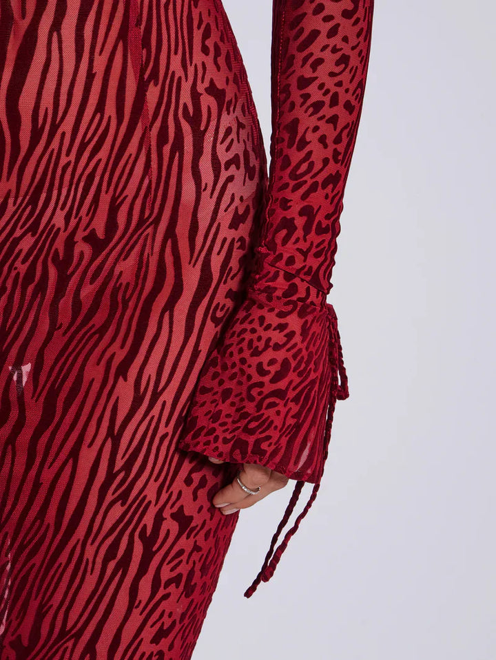Lariza Sculpted Print Mesh Gown