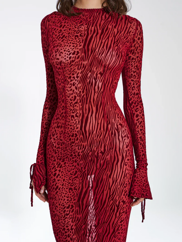 Lariza Sculpted Print Mesh Gown