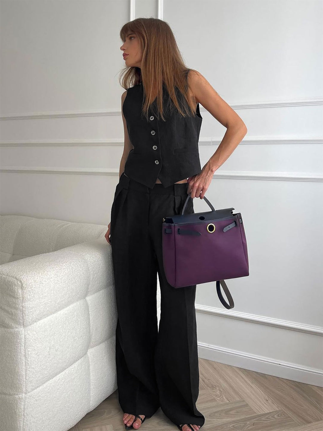 Rust Linen-Blend Vest & Trousers Set