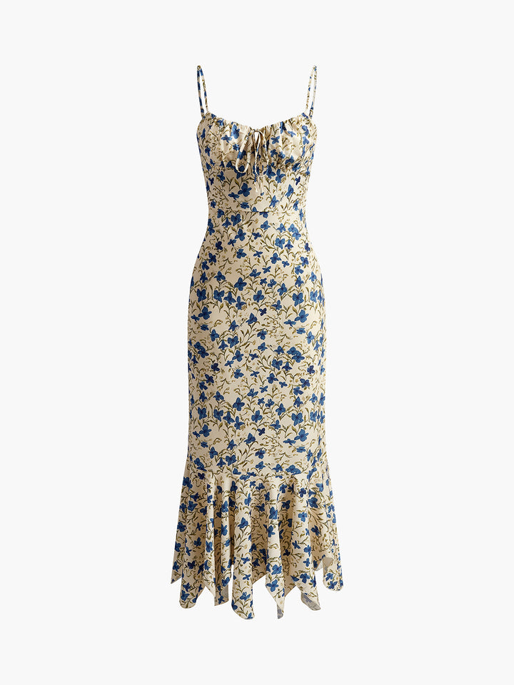 Blue Floral Spaghetti Strap Maxi Dress