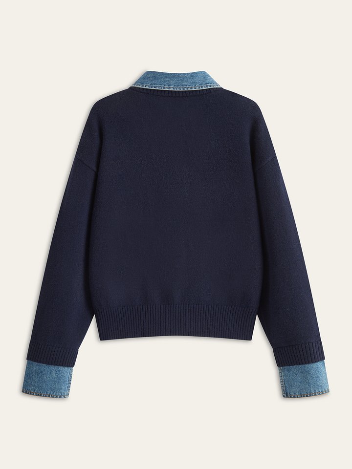Denim Collar Buttoned Sweater