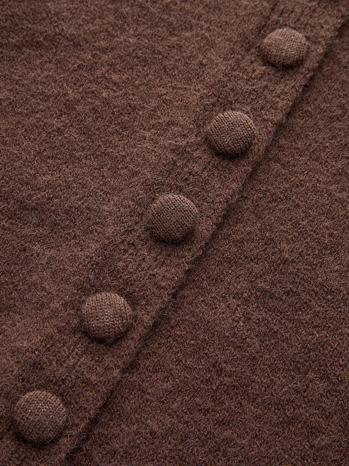 Crew Neck Button-Front Knit Cardigan