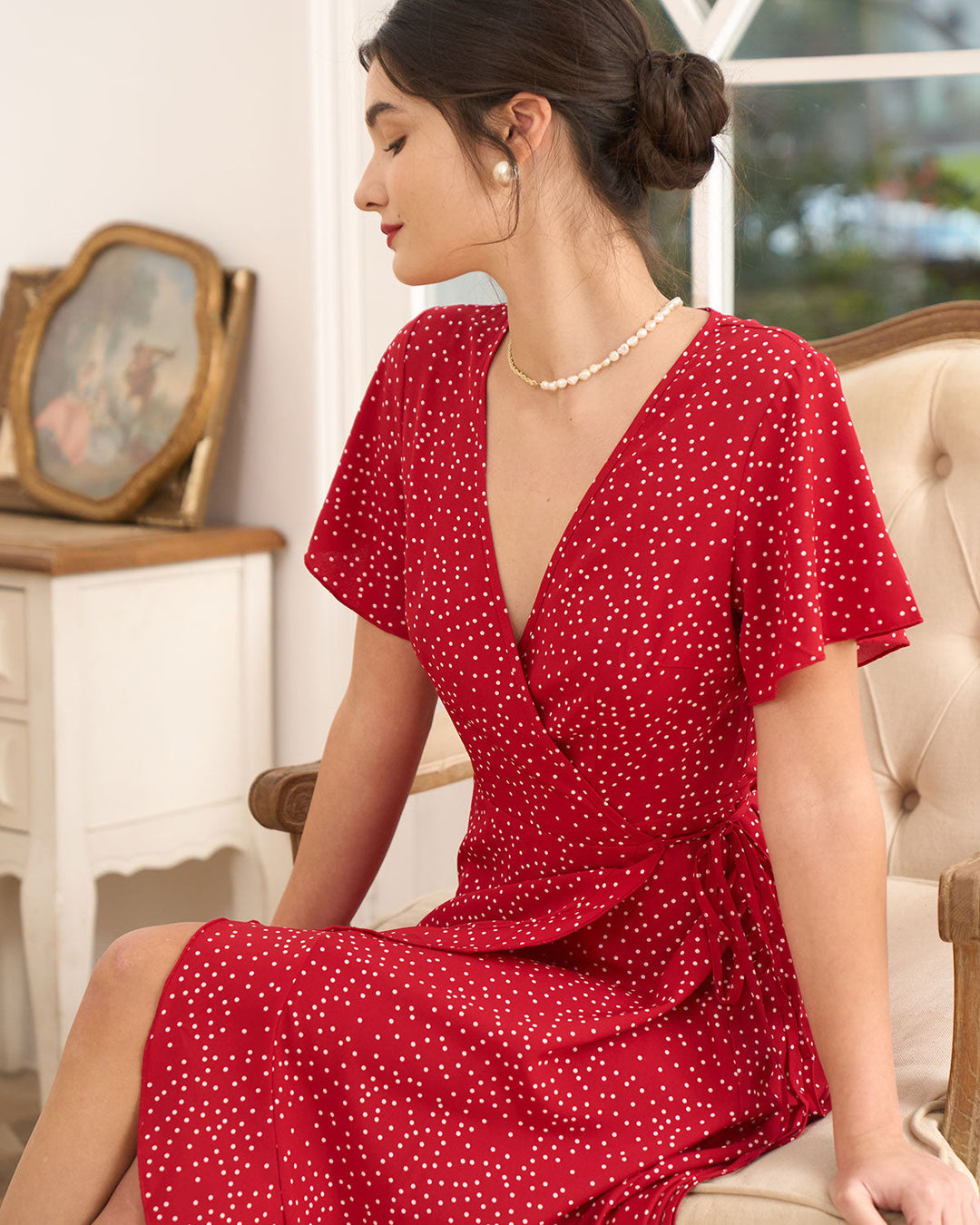 Dotted Ruffle Wrap Dress