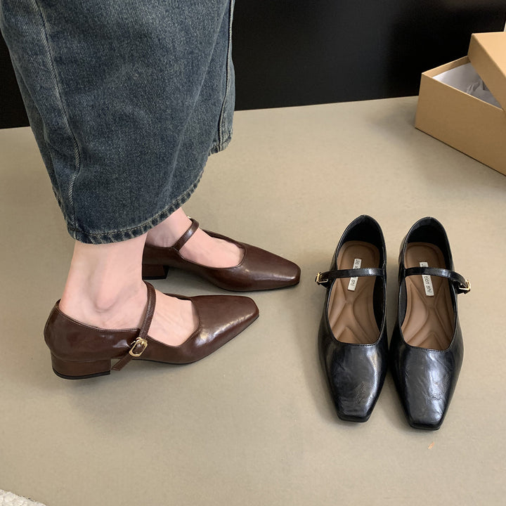 Mary-Jane Leather Flats