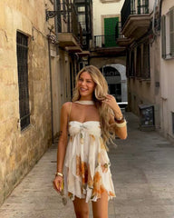 Usrella Ruched Floral Summer Mini Dress