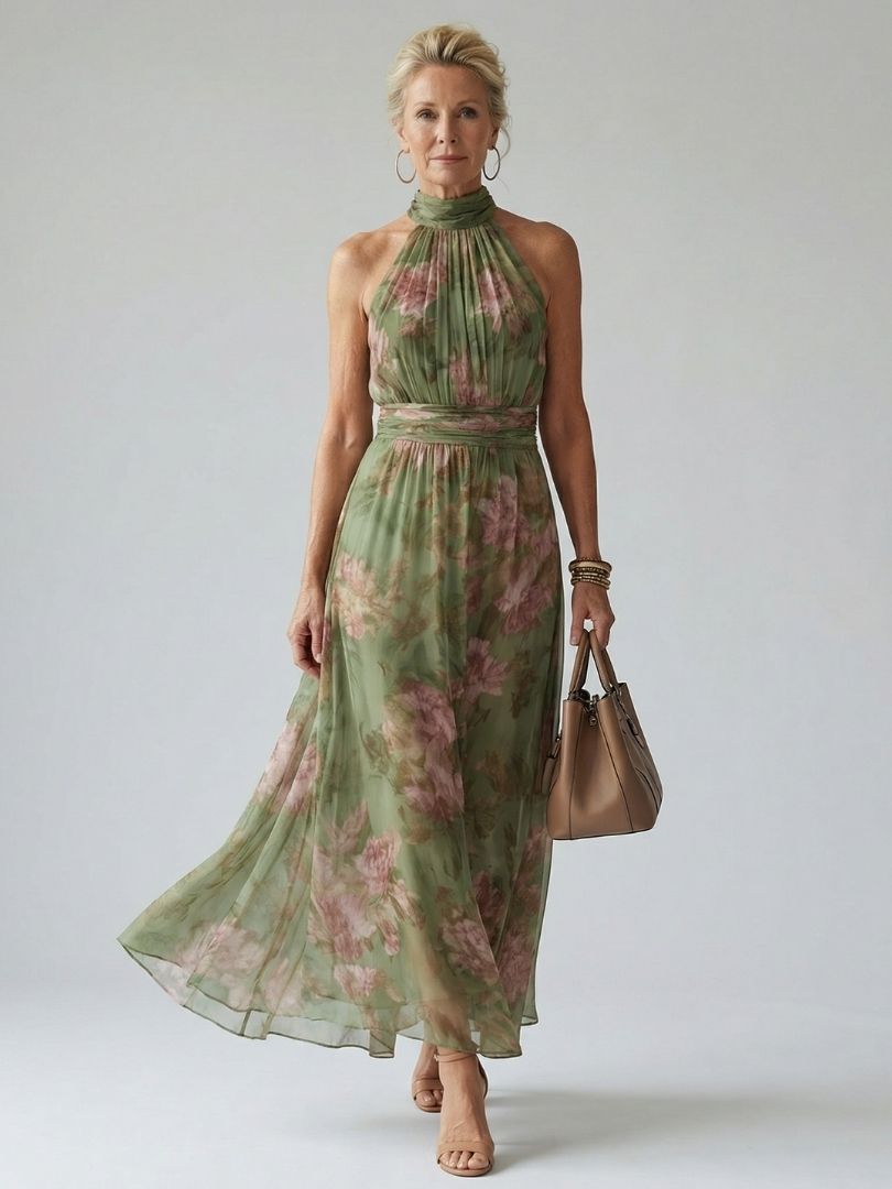 Rima | Gathered Halter Midi Dress
