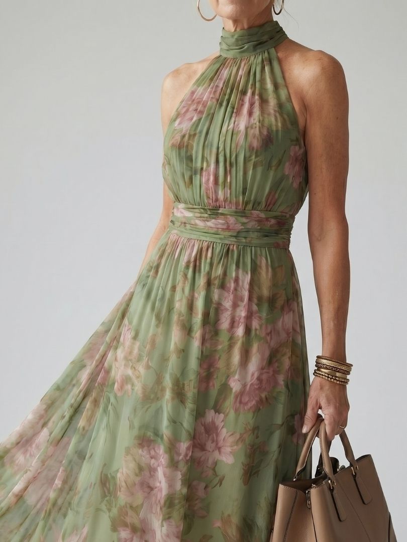 Rima | Gathered Halter Midi Dress
