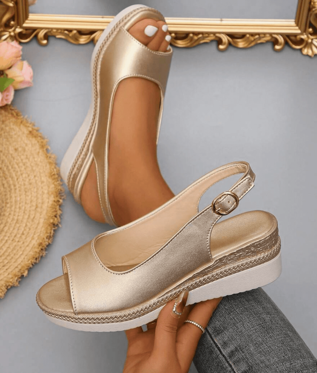 Orthopedic Sandals for Women Cushioned Insole, Slingback Strap, Espadrille Trim