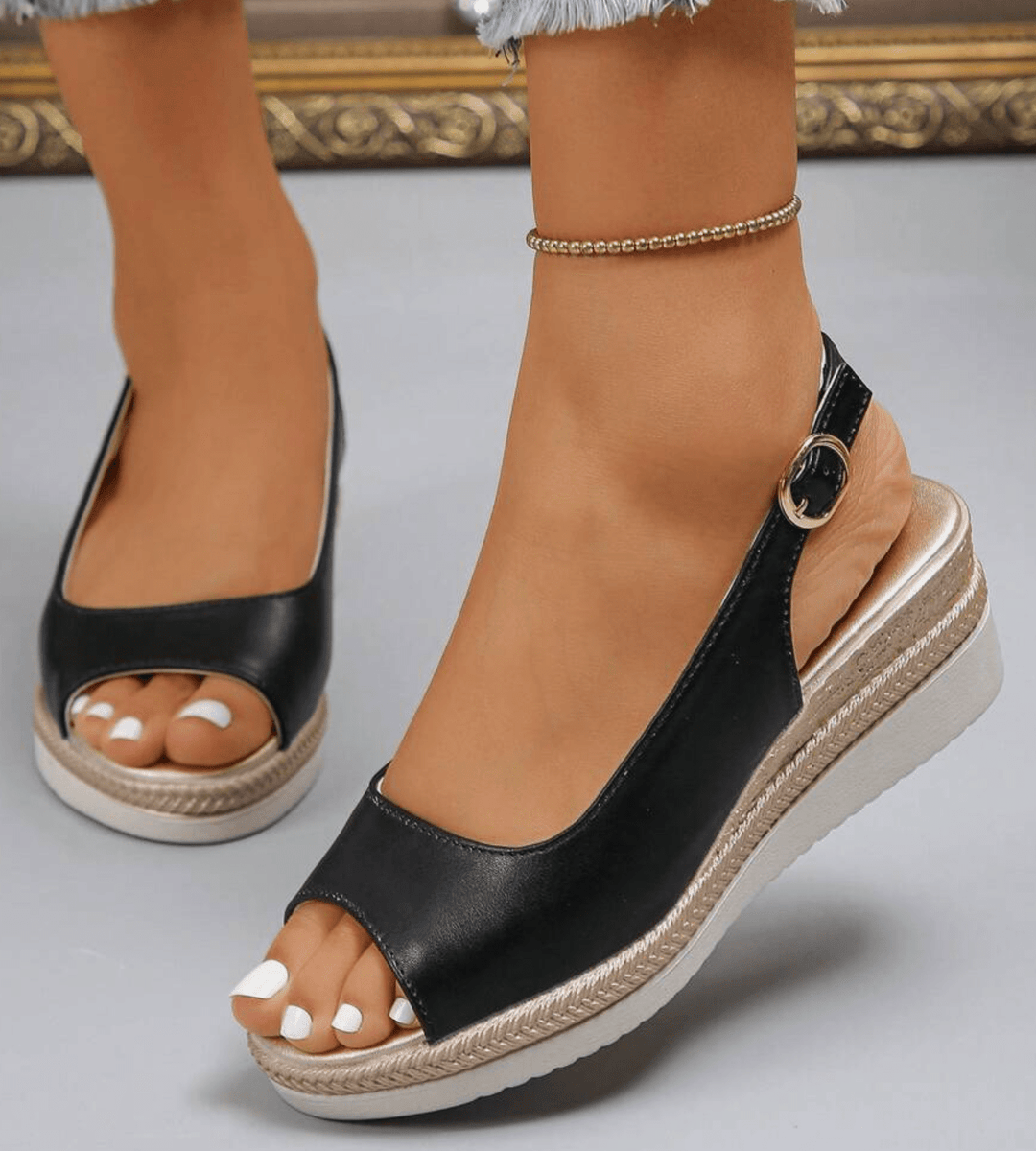 Orthopedic Sandals for Women Cushioned Insole, Slingback Strap, Espadrille Trim
