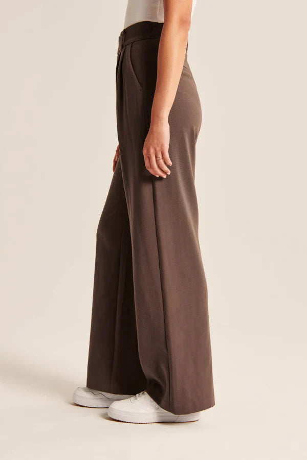 Lucia Pleated Brown Tailored Pants