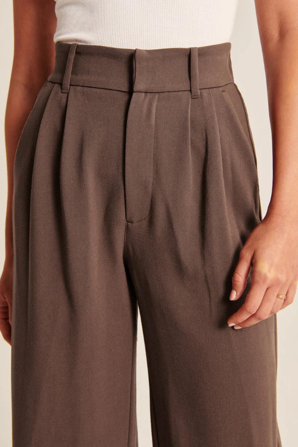 Lucia Pleated Brown Tailored Pants