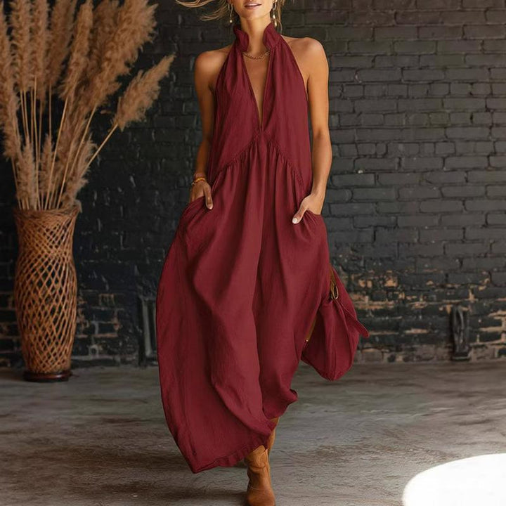 Lucia Halter Neck Maxi Dress (With Pockets)
