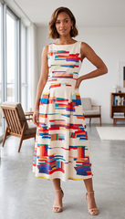 Amy | Striking Geometric Print Maxi Dress