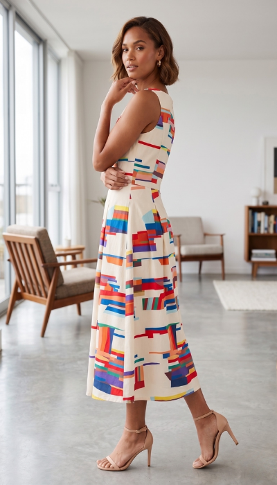 Amy | Striking Geometric Print Maxi Dress