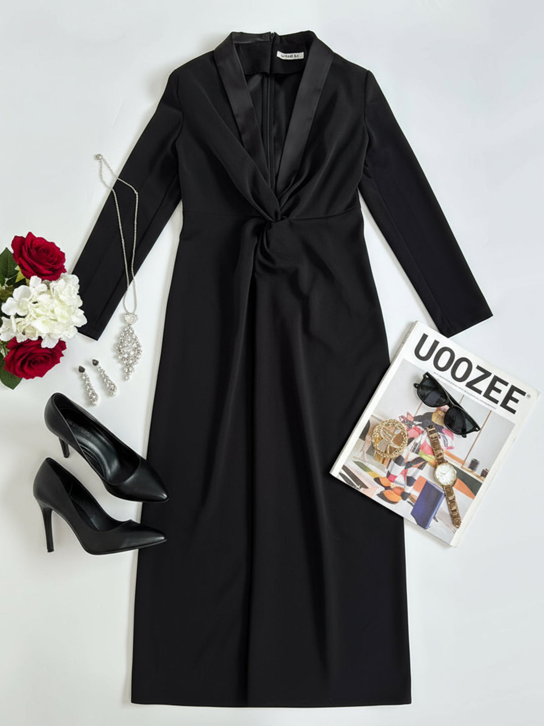 Long Sleeves Skinny Solid Color Deep V-Neck Maxi Dresses