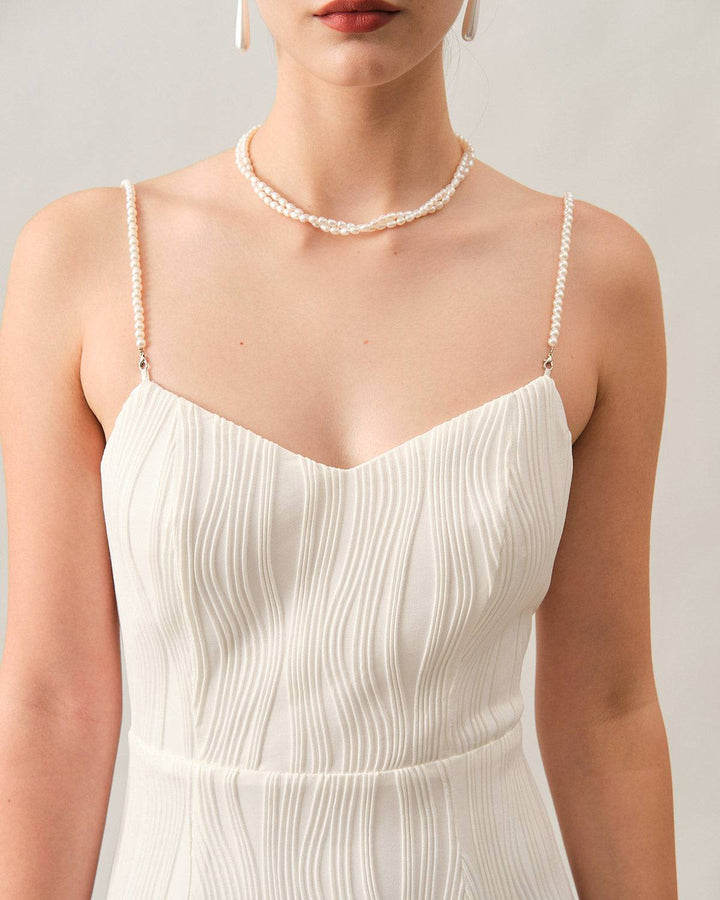 Pearl Strap Textured Midi Dress
