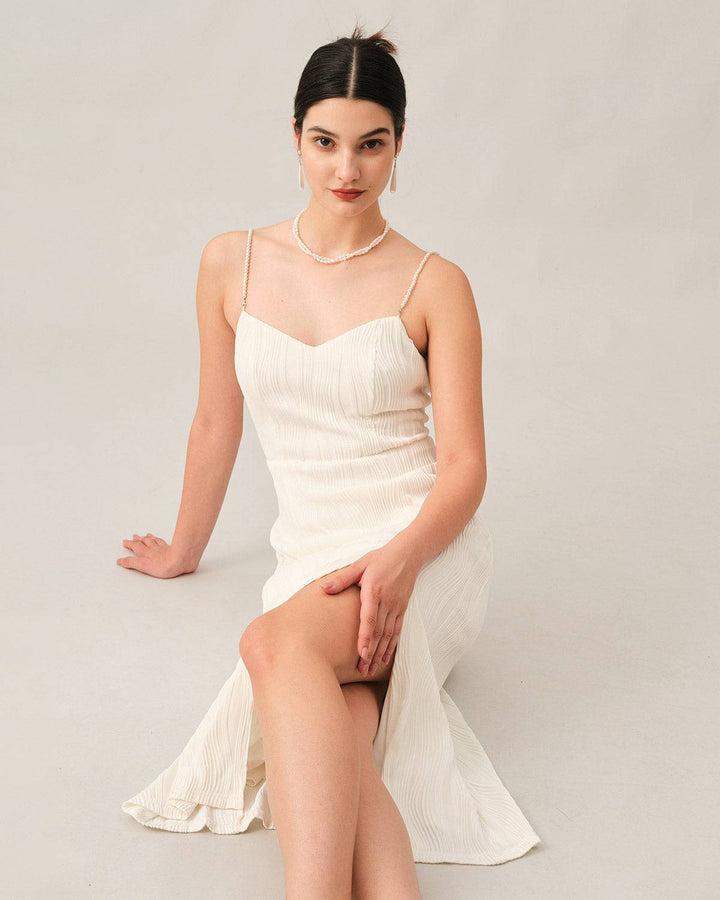 Pearl Strap Textured Midi Dress