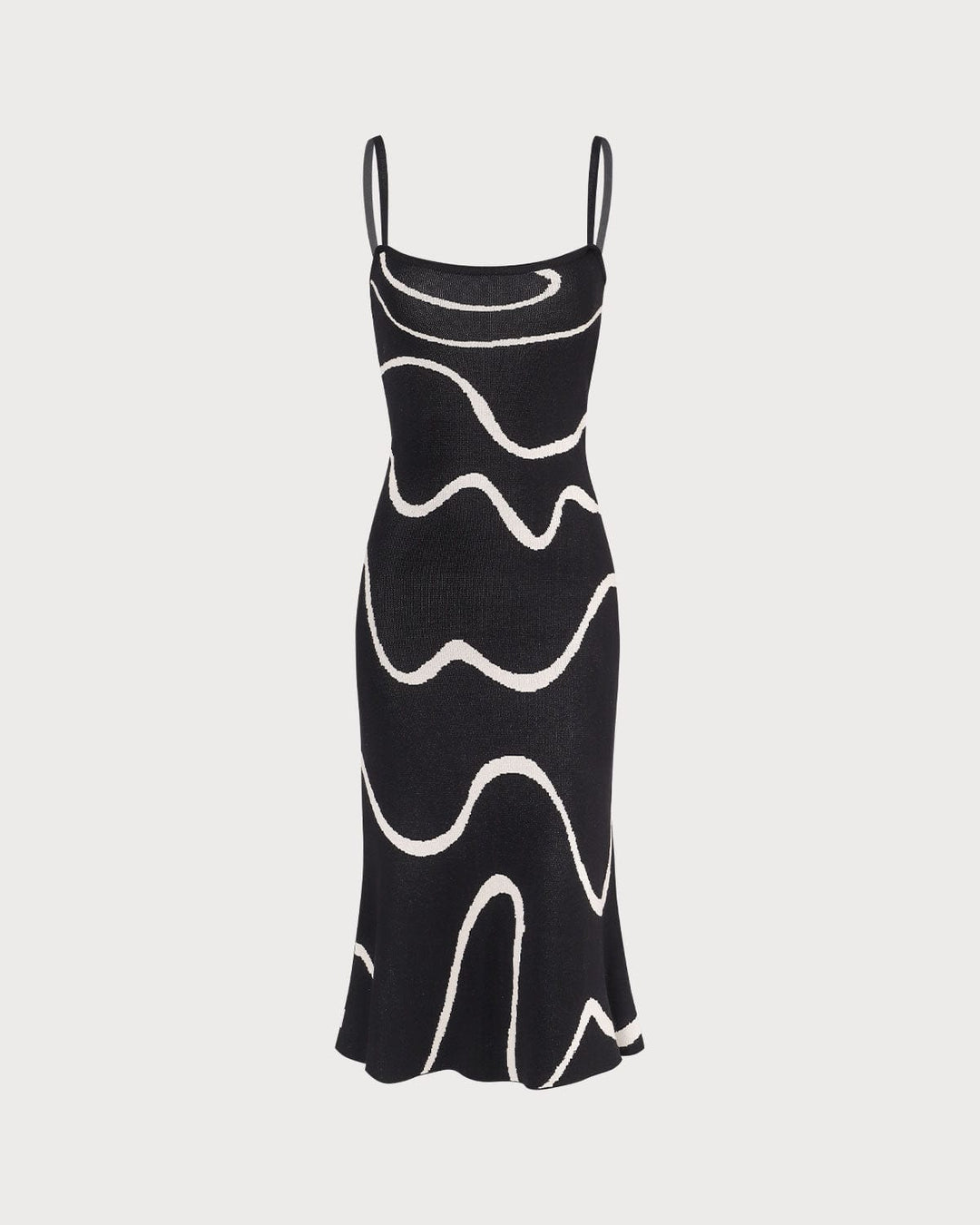 Black Textured Wave Midi Dress